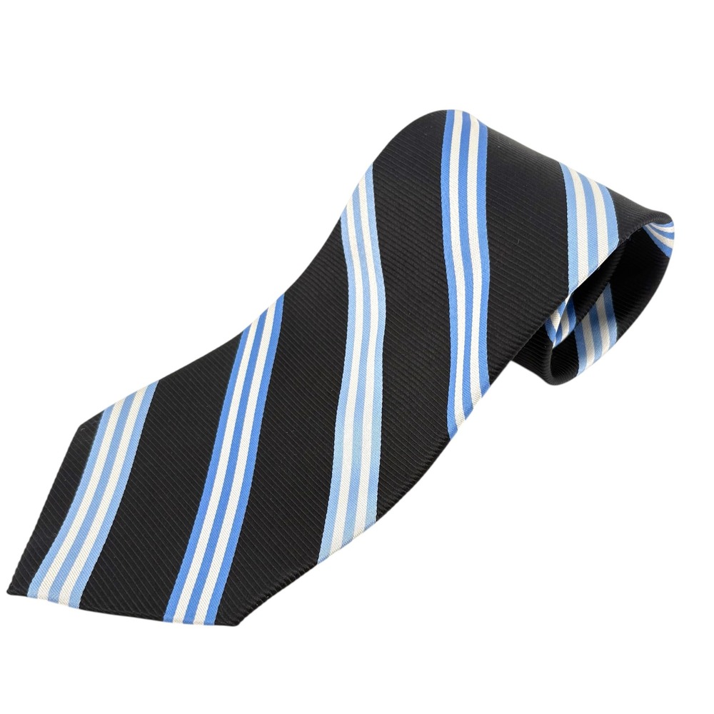 Brooks Brothers Mens Silk Tie‎ Black Blue White Repp Stripe Made in USA England